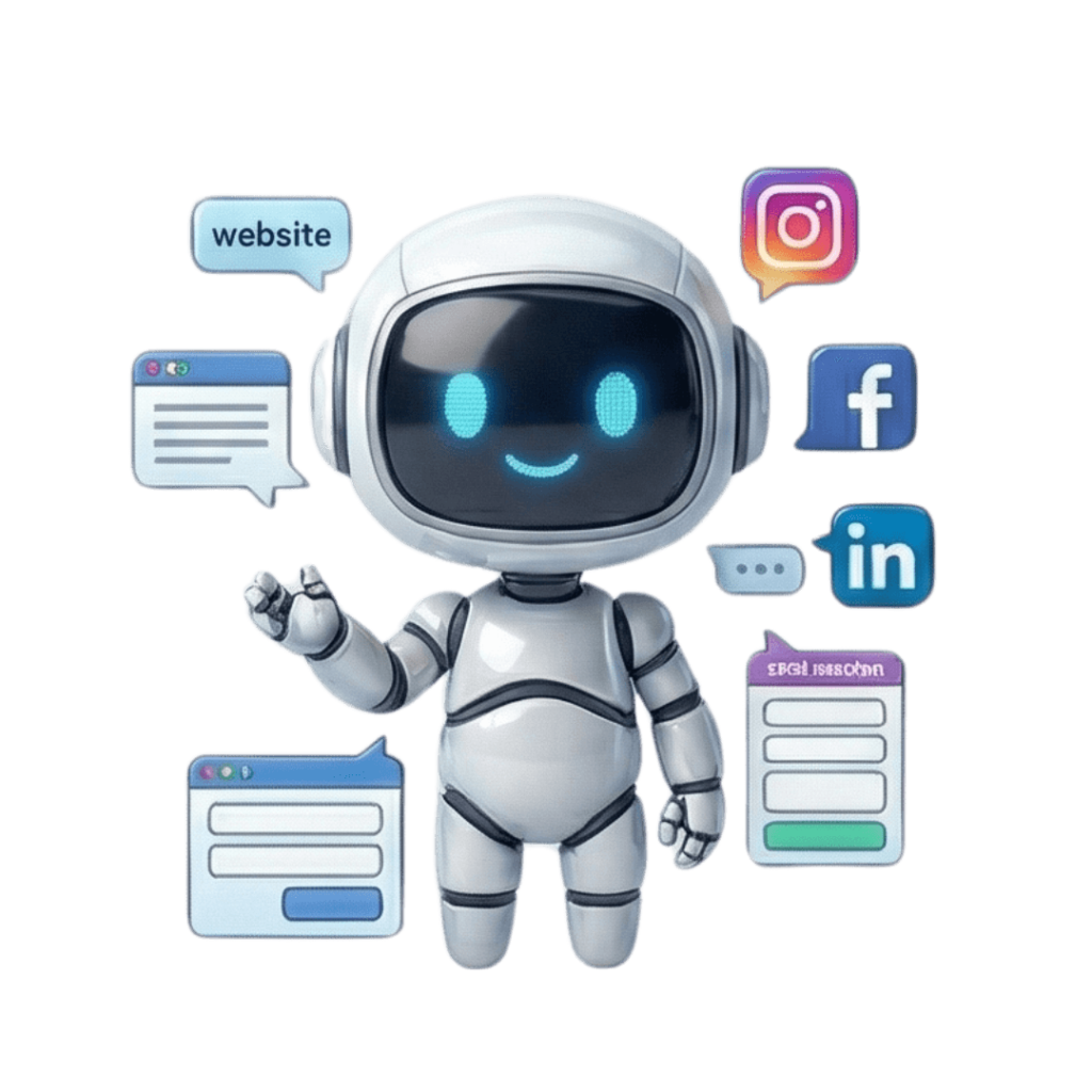 Kai AI chat agent from ReplaceMyselfAI managing website and social media messaging.