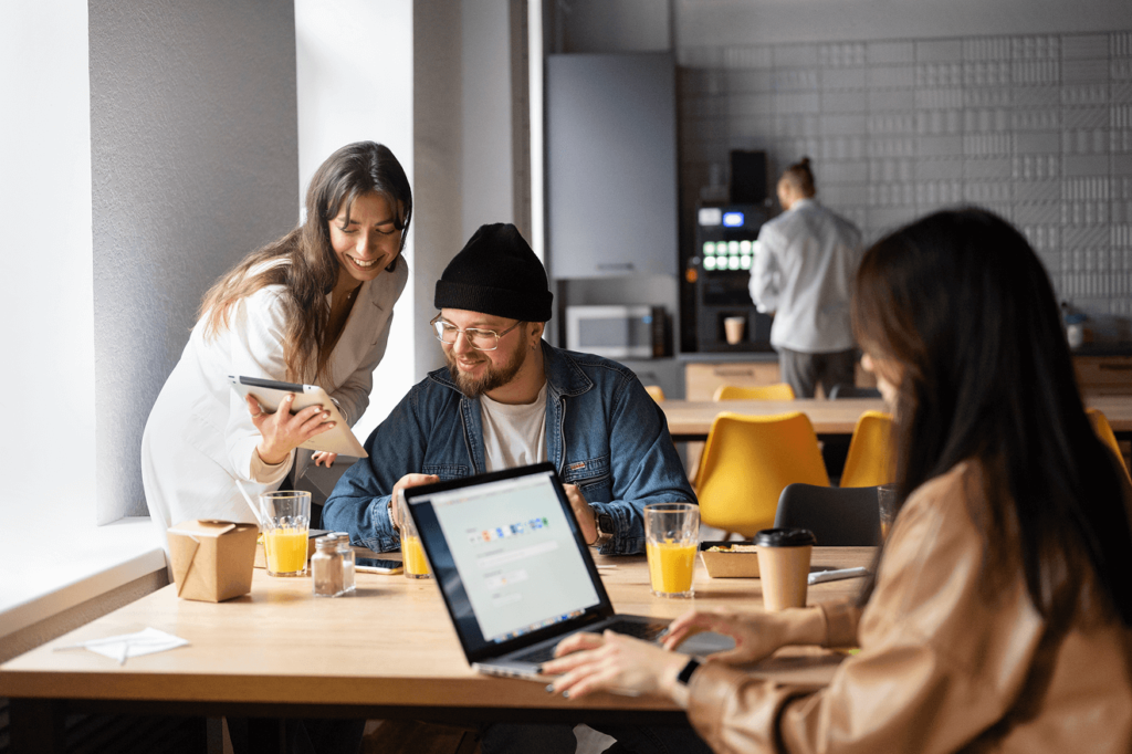 Business professionals collaborating on digital growth